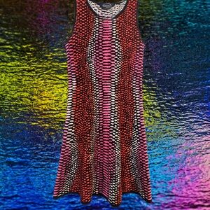 Magaschoni Silk & Cashmere Knit Sheath Dress Pink Red Black Pattern XS